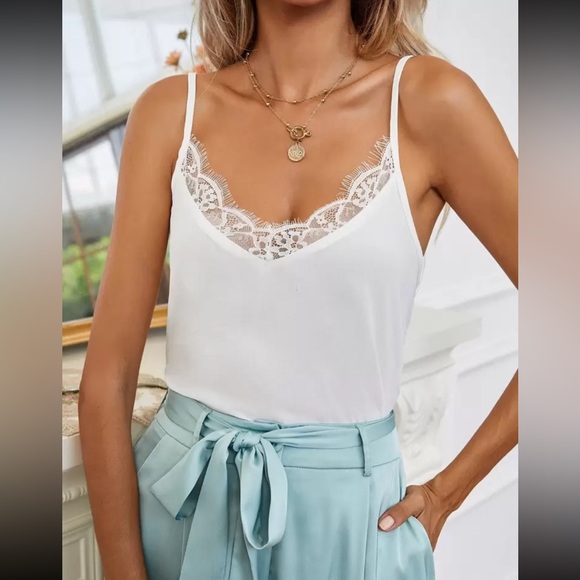 Elegant White Lace Trim Cami Top